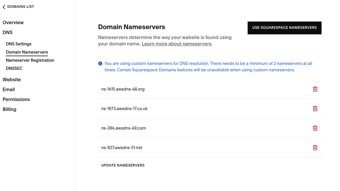 Square Space Name Servers